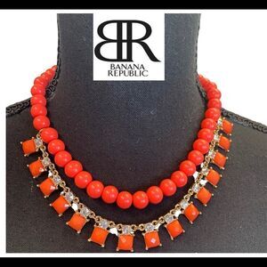 Banana republic blood orange beaded rhinestone layered statement necklace